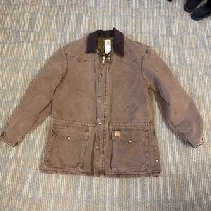 Carhartt brown canvas chore coat with corduroy collar